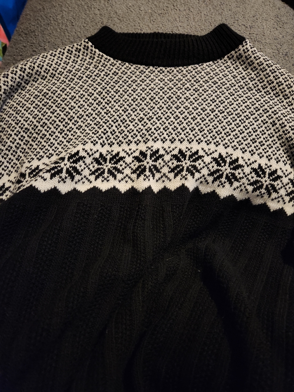 Vintage American Pride 20W Black White Fair Isle Sweater Made in USA Nordic